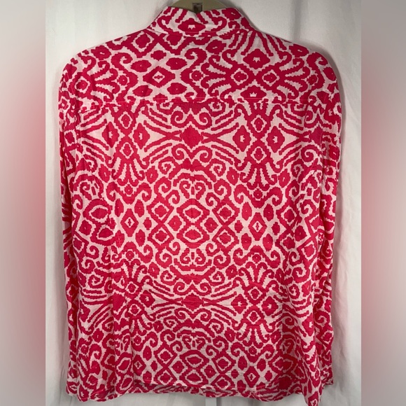 Jones New York Sport Fuchsia & White Long Tab Sleeve Blouse Shirt Top, XL - Picture 7 of 7